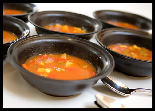 six bowls of soup