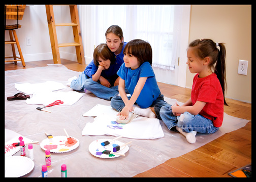 kids making sneaker sole t-shirts