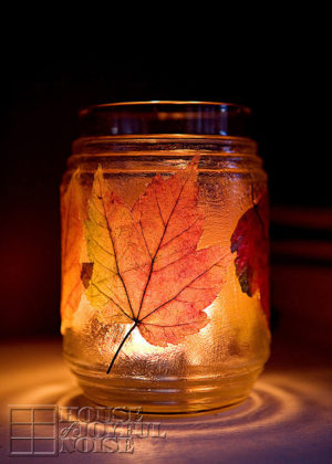 Decorating with Autumn Leaves; Door Garland and Candle Jars