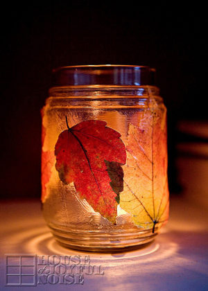 Decorating with Autumn Leaves; Door Garland and Candle Jars