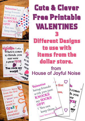 Printable Valentines (free): Crazy Straws, Socks and Guitar Picks